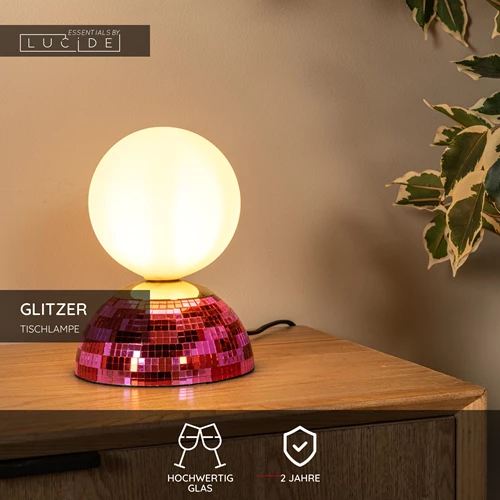 Lucide GLITZER - Tischlampe - Ø 14 cm - 1xG9 - Rosa | Essential - USP